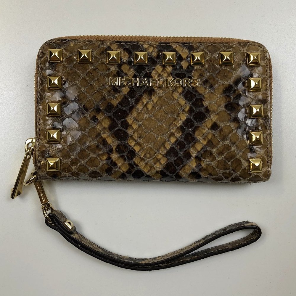 Michael Kors Brown Snakeskin Wristlet Wallet